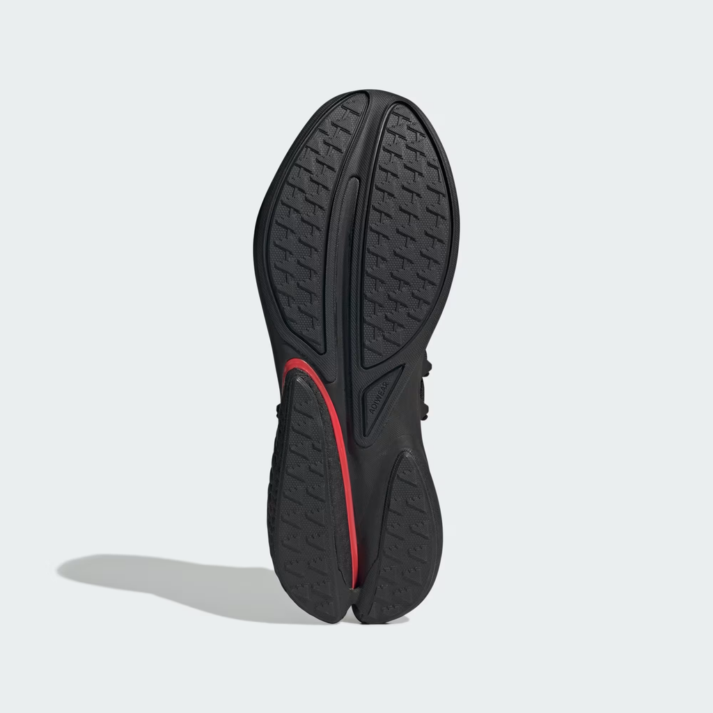 Adidas Alphaboost V2 JH6957 - Front 3/4 Pair Shot showing Red Collar Lining, FORMOTION Red Heel Pod & Black Exoskeleton Cage