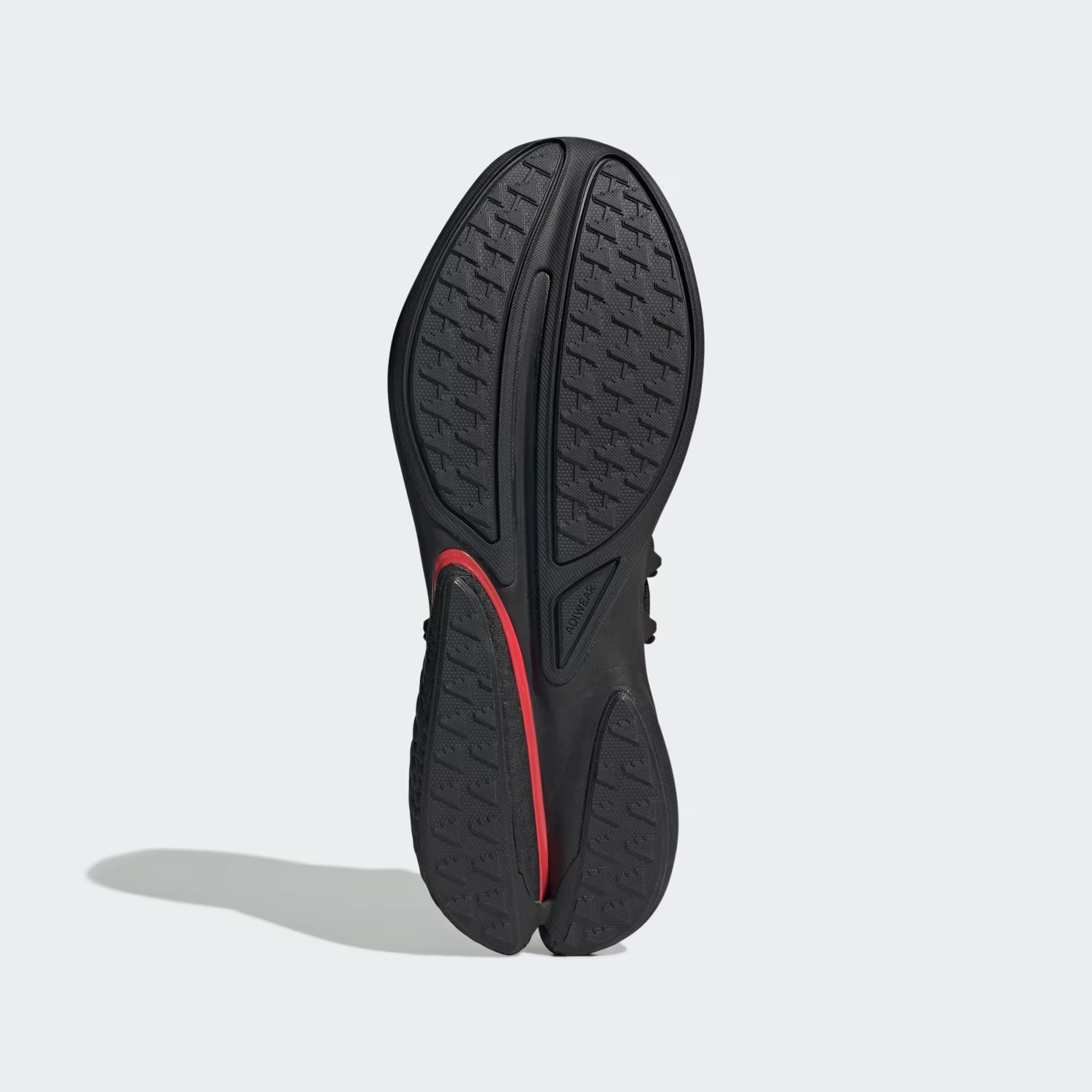 Adidas Alphaboost V2 JH6957 - Front 3/4 Pair Shot showing Red Collar Lining, FORMOTION Red Heel Pod & Black Exoskeleton Cage