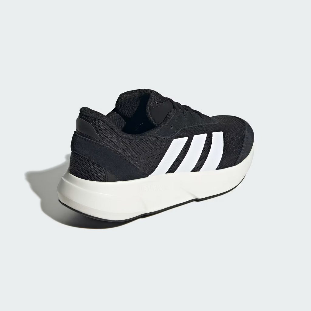 Adidas Lightshift JH9315 - Clean Lateral Profile in Core Black/Cloud White showing Full Silhouette, White Three Stripes & Lightmotion White Midsole