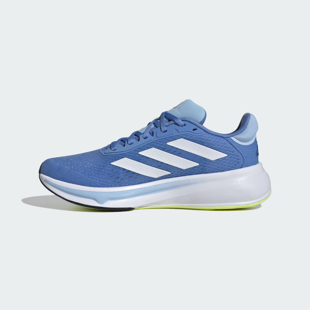 Adidas Response Super JQ2527 - Forefoot Close-up showing Blue Fusion Engineered Mesh Texture, Response Super Branding, White Three Stripes Base & Dreamstrike+ Midsole Text