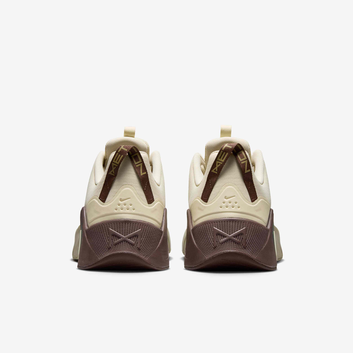 Nike Free Metcon 7 II7405-200 - Lateral Forefoot Close-up showing Light Khaki Mesh Texture, NikeFree Lateral Text, Tonal Flat Lace System, Olive Eyelet Detail, Tonal Overlay Straps & Neutral Olive Swoosh Pod