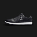 Jordan Court Connect Low shoes in Black and White (IQ5698-001). Features a sleek leather upper with breathable mesh panels, responsive encapsulated cushioning, embroidered Jumpman branding, and a durable rubber cupsole. Luxuntique guarantees 100% authentic footwear.