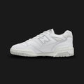 New Balance 550 sneakers in premium Triple White (BB550PB1). Features a classic low-profile basketball silhouette inspired by 1980s court heritage. Crafted with a clean, all-white premium leather upper, perforated leather side panels for breathability, and tonal raised 'N' logos. Includes a comfortable padded collar, a sturdy rubber cupsole, and a durable outsole design for optimal daily lifestyle comfort and timeless street style. Luxuntique guarantees 100% authentic New Balance footwear in Sri Lanka.