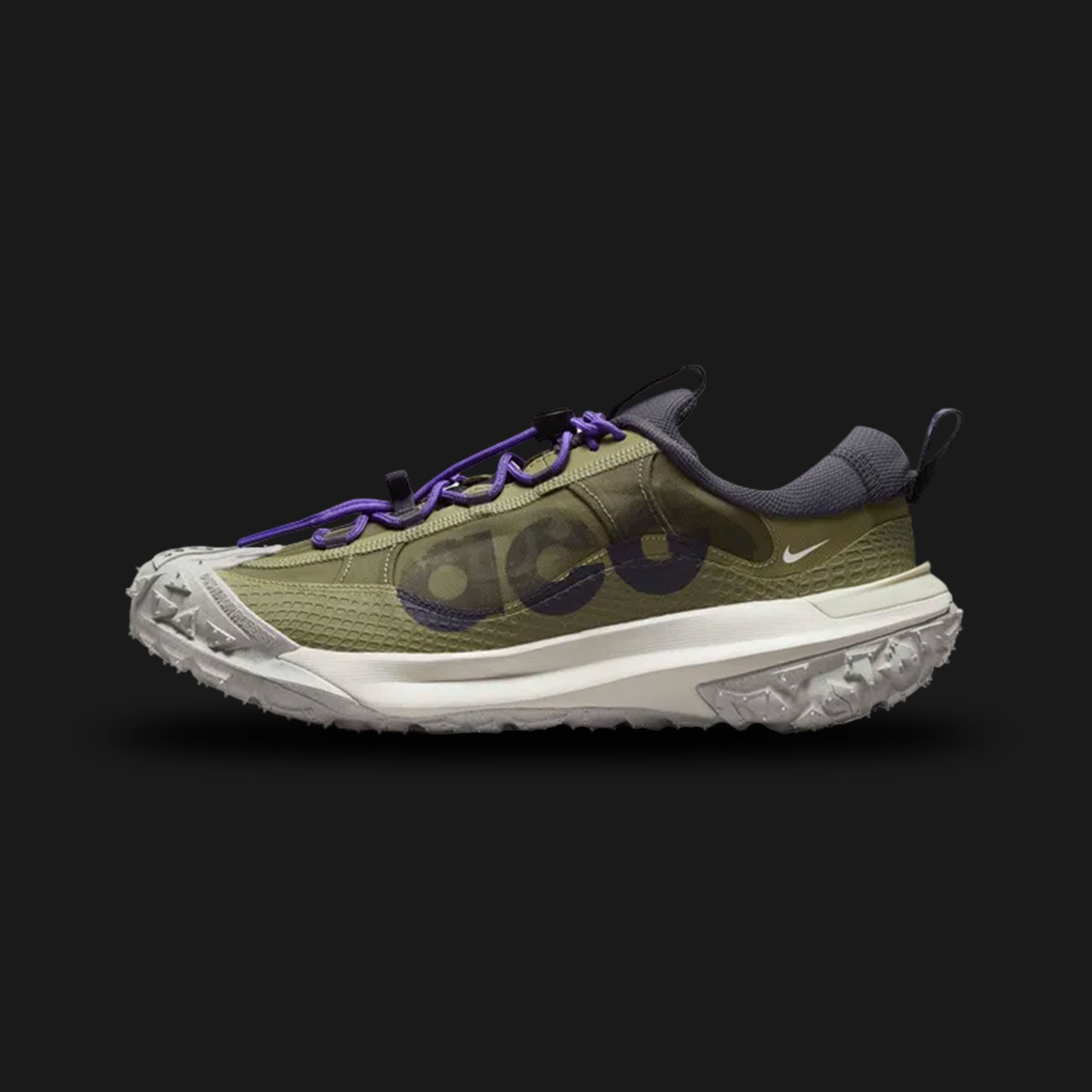 Nike ACG Mountain Fly 2 Low in Neutral Olive, Action Grape, and Light Orewood Brown (Design Code: DV7903-200). Featuring a mountain-inspired lugged rubber outsole, a lightweight foam midsole for comfort, and a breathable, durable upper with ACG branding. Luxuntique offers 100% authentic Nike All Conditions Gear at the lowest price in Sri Lanka.