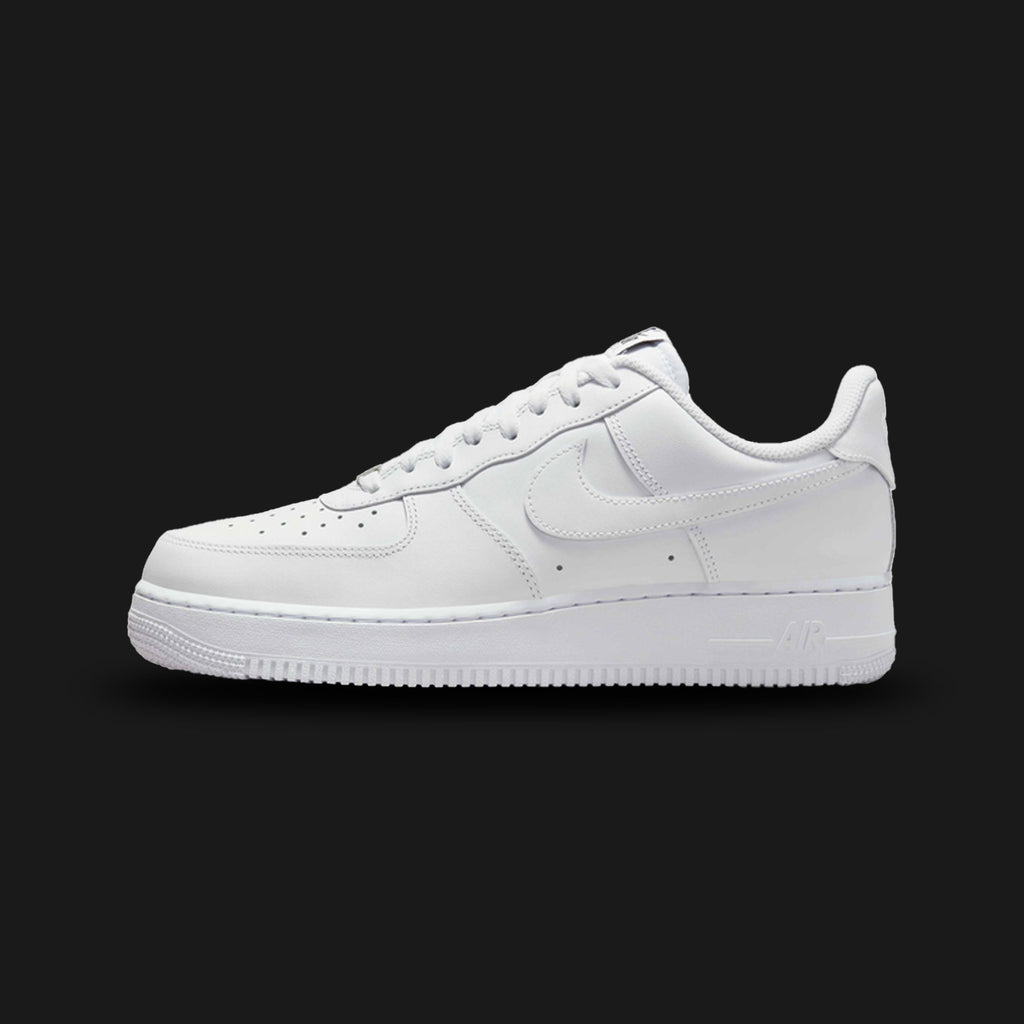 Nike Air Force 1 07 EasyOn shoes in White, White, and White (FD1146-100). Features a premium leather upper, an adaptive fold-down heel for hands-free entry, hidden Air-Sole cushioning, and a classic rubber cupsole. Luxuntique guarantees 100% authentic footwear.
