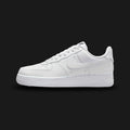 Nike Air Force 1 07 EasyOn shoes in White, White, and White (FD1146-100). Features a premium leather upper, an adaptive fold-down heel for hands-free entry, hidden Air-Sole cushioning, and a classic rubber cupsole. Luxuntique guarantees 100% authentic footwear.