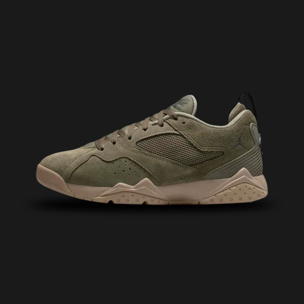 Nike Air Jordan MVP shoes in Medium Olive, Khaki, and University Red (Design Code: HQ3950-201). Featuring a premium nubuck upper in earthy Medium Olive with Khaki detailing and bold University Red Jumpman branding. A hybrid silhouette celebrating the 1991-1993 championship three-peat, fusing design elements from the AJ6, AJ7, and AJ8. Luxuntique offers 100% authentic Nike Air Jordan sneakers at the lowest price in Sri Lanka.