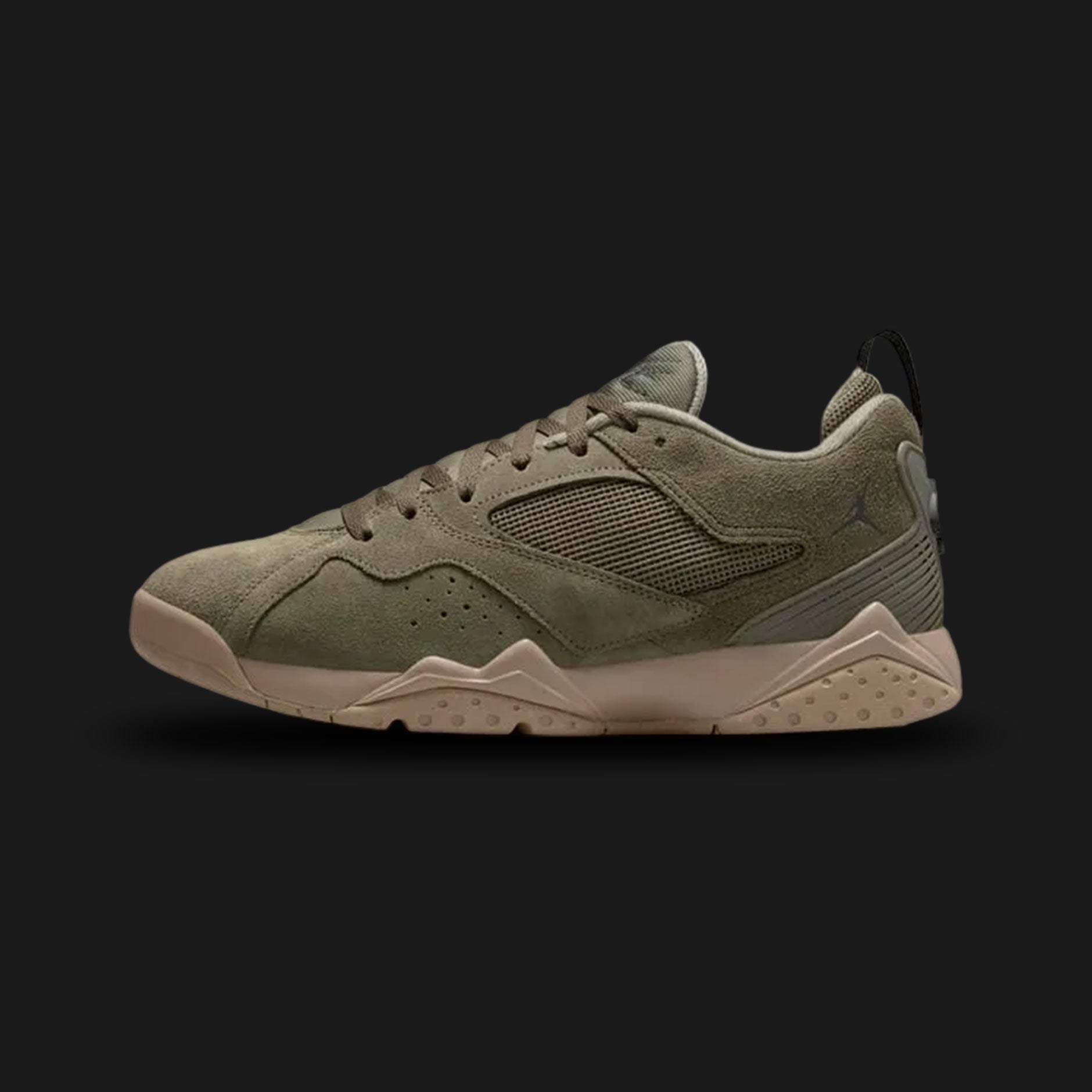 Nike Air Jordan MVP shoes in Medium Olive, Khaki, and University Red (Design Code: HQ3950-201). Featuring a premium nubuck upper in earthy Medium Olive with Khaki detailing and bold University Red Jumpman branding. A hybrid silhouette celebrating the 1991-1993 championship three-peat, fusing design elements from the AJ6, AJ7, and AJ8. Luxuntique offers 100% authentic Nike Air Jordan sneakers at the lowest price in Sri Lanka.