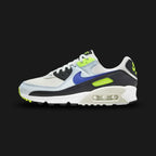 White Nike Air Max 90 sneaker with black, blue, and green accents (Design code: NKDH8010-102). Luxuntique offers 100% authentic Nike Air Max sneakers at the lowest prices in Sri Lanka.
