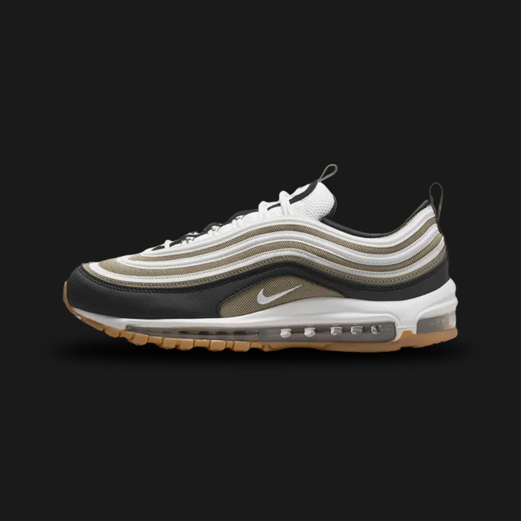 Nike Air Max 97 sneaker with black, white, and brown color scheme (Design code: NK921826-203). Luxuntique offers 100% authentic Nike Air Max sneakers at the lowest prices in Sri Lanka.