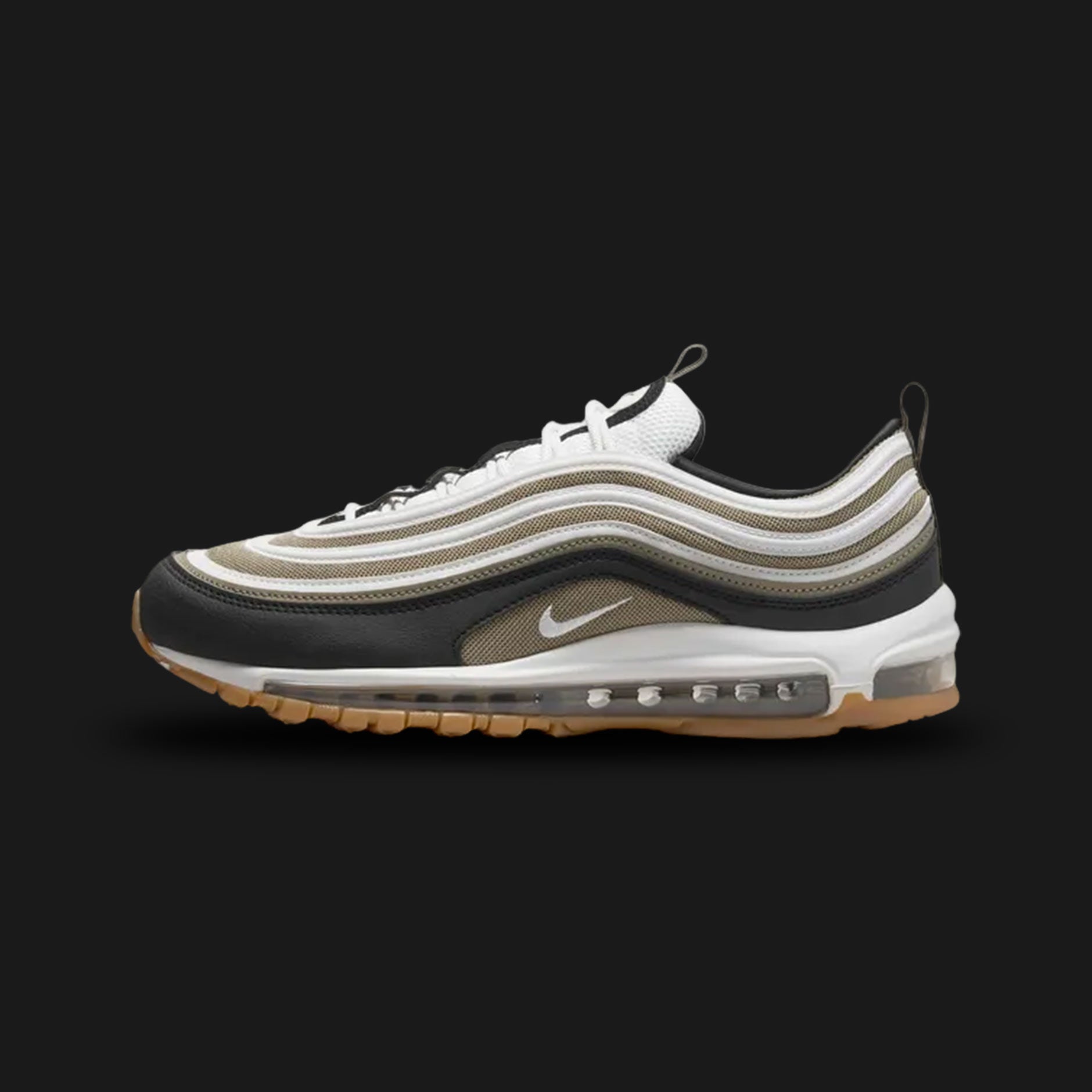 Nike Air Max 97 sneaker with black, white, and brown color scheme (Design code: NK921826-203). Luxuntique offers 100% authentic Nike Air Max sneakers at the lowest prices in Sri Lanka.