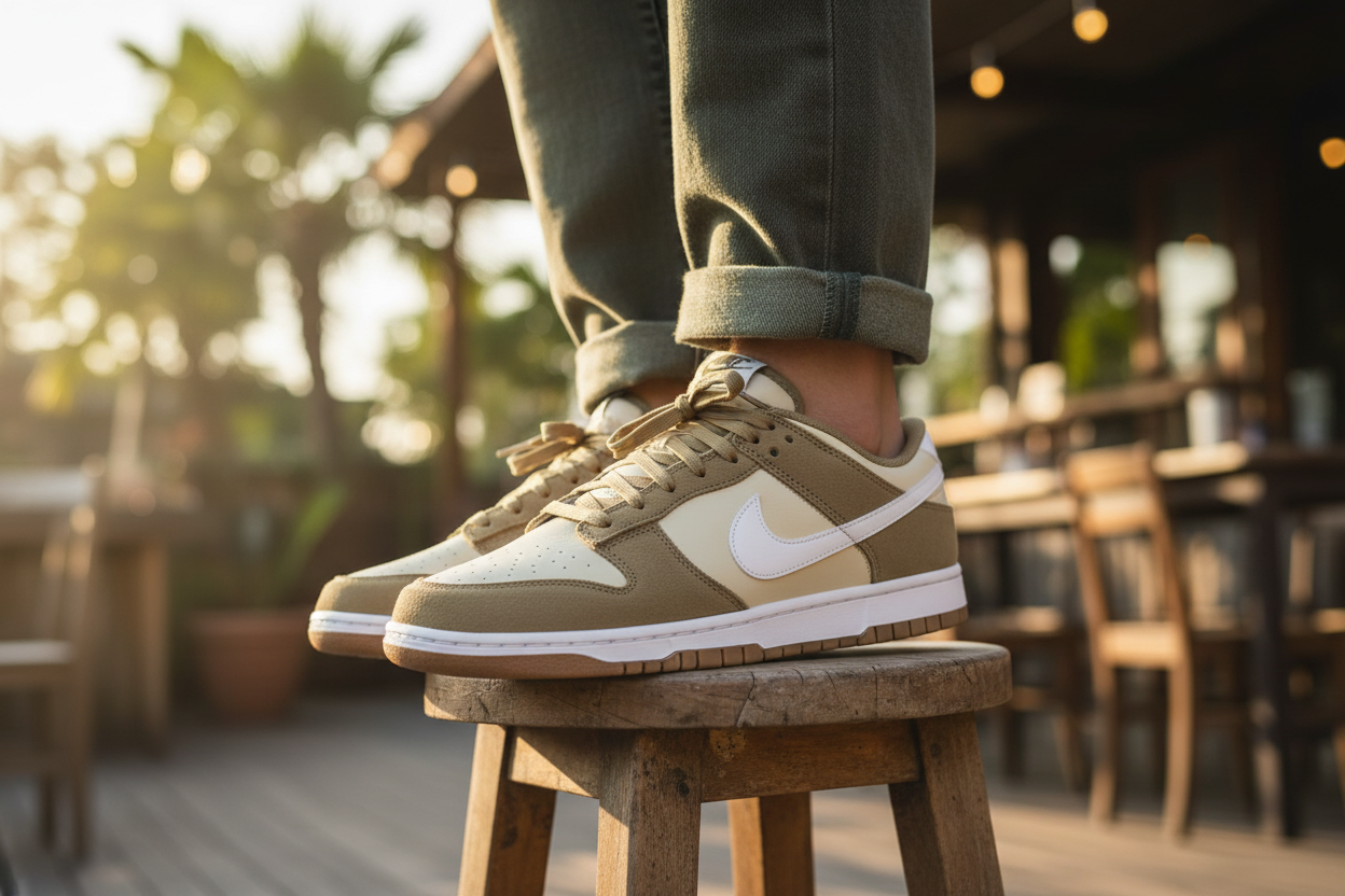 Nike Dunk Low Retro SE - Close-Up Cafe Lifestyle Shot