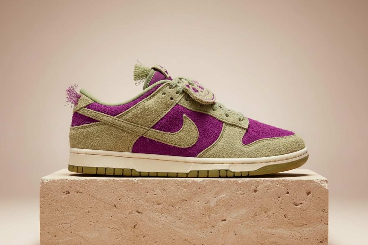 Nike Dunk Low Retro SE Olive Aura Purple - Detailed Studio Shot