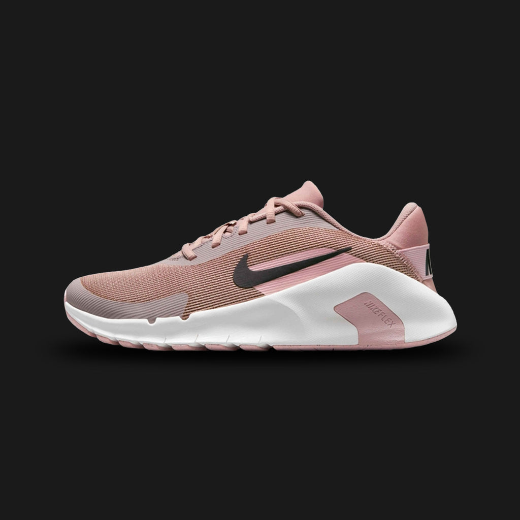 Nike Flex Train shoes in Malt, Silt Red, Sail, and Burgundy Ash (HV9981-200). Features a lightweight, breathable Malt mesh upper with flexible structural overlays. Includes rich Burgundy Ash and Silt Red accents, a plush Sail foam midsole with deep flex grooves for natural foot movement, and durable rubber traction pods. Luxuntique offers 100% authentic Nike in Sri Lanka.