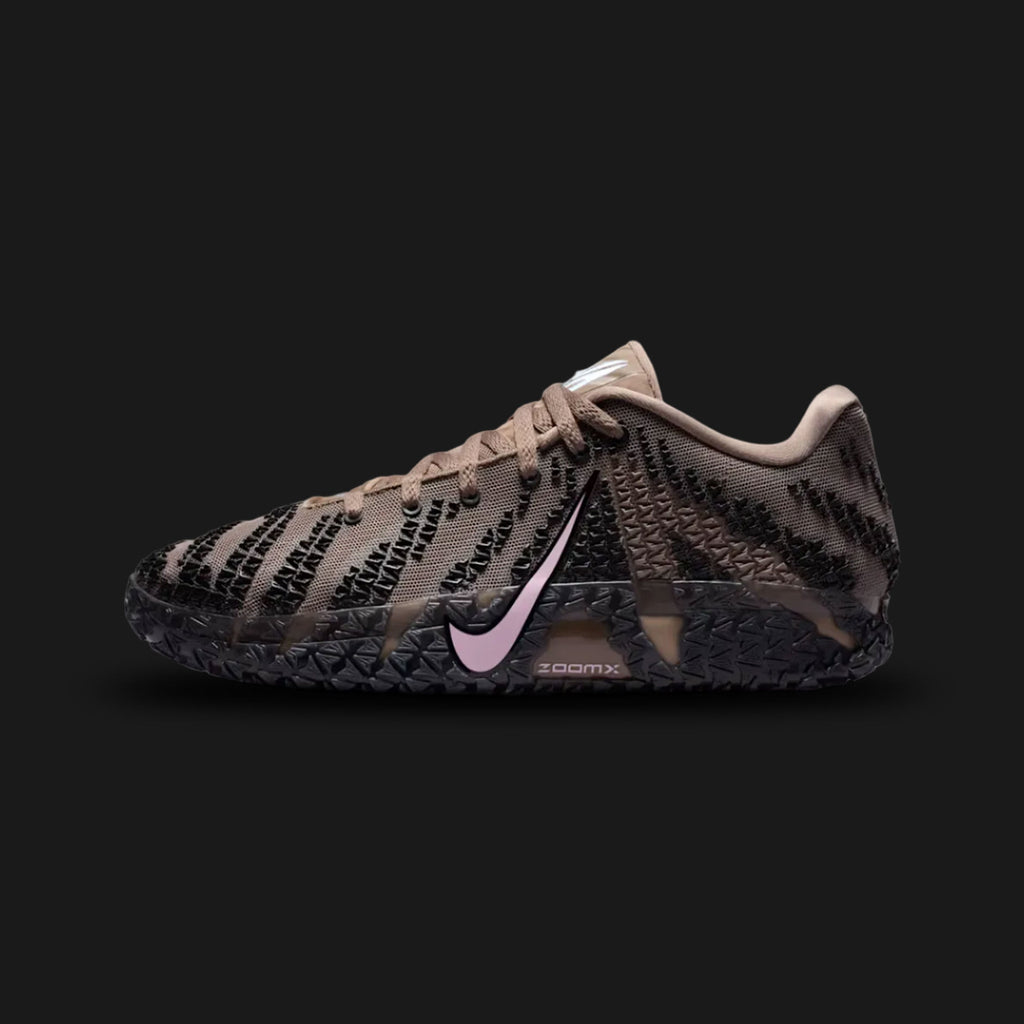 Nike Ja 3 Showstopper EP basketball shoes in Mink Brown, Black, and Pink Foam (Design Code: HF2794-200). Featuring a lightweight, breathable mesh upper with supportive Mink Brown overlays and a vibrant Pink Foam Swoosh. Equipped with a responsive Zoom Air unit in the forefoot and an EP-exclusive durable rubber outsole for outdoor court traction. Luxuntique offers 100% authentic Nike Ja Morant signature sneakers at the lowest price in Sri Lanka.