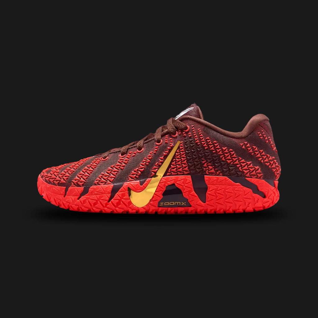 Nike Ja 3 "Year of the Horse" limited edition basketball shoe in Light Chocolate, Silt Red, and Metallic Gold (Design Code: IB6509-200). Featuring a responsive Air Zoom unit, a lightweight breathable upper with horse-inspired embroidery, and gold accents on the tongue and swoosh. Luxuntique offers 100% authentic Ja Morant signature sneakers at the lowest price in Sri Lanka.