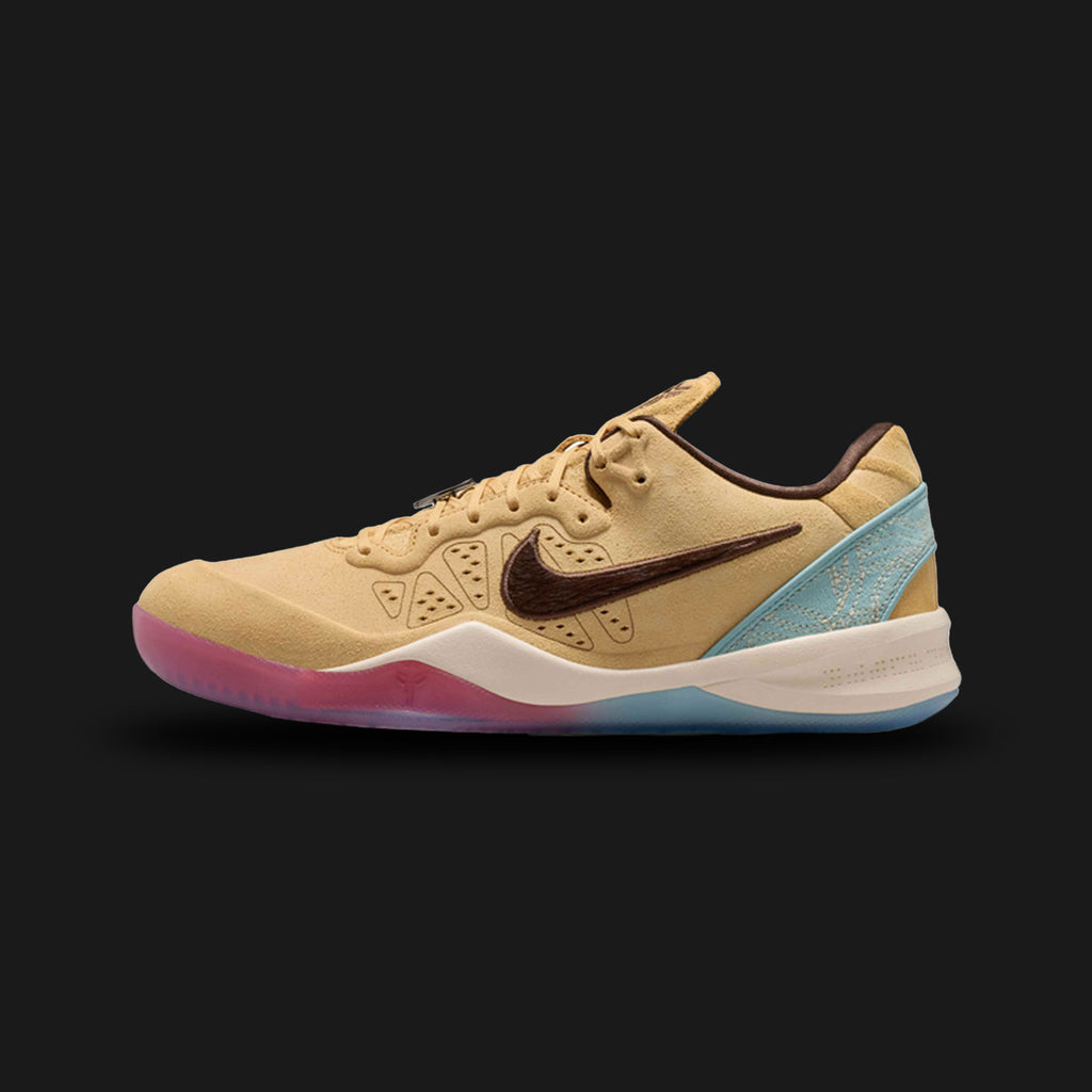 Nike Kobe VIII 8 Protro basketball shoes in Light Orewood Brown, Summit White, Red Stardust, and Baroque Brown (IM1820-100). Features a featherlight Engineered Mesh upper for maximum breathability and a drop-in React foam midsole for elite responsiveness. Includes a carbon fiber shank for lockdown and a durable herringbone rubber outsole. Luxuntique offers 100% authentic Nike Kobe footwear in Sri Lanka.