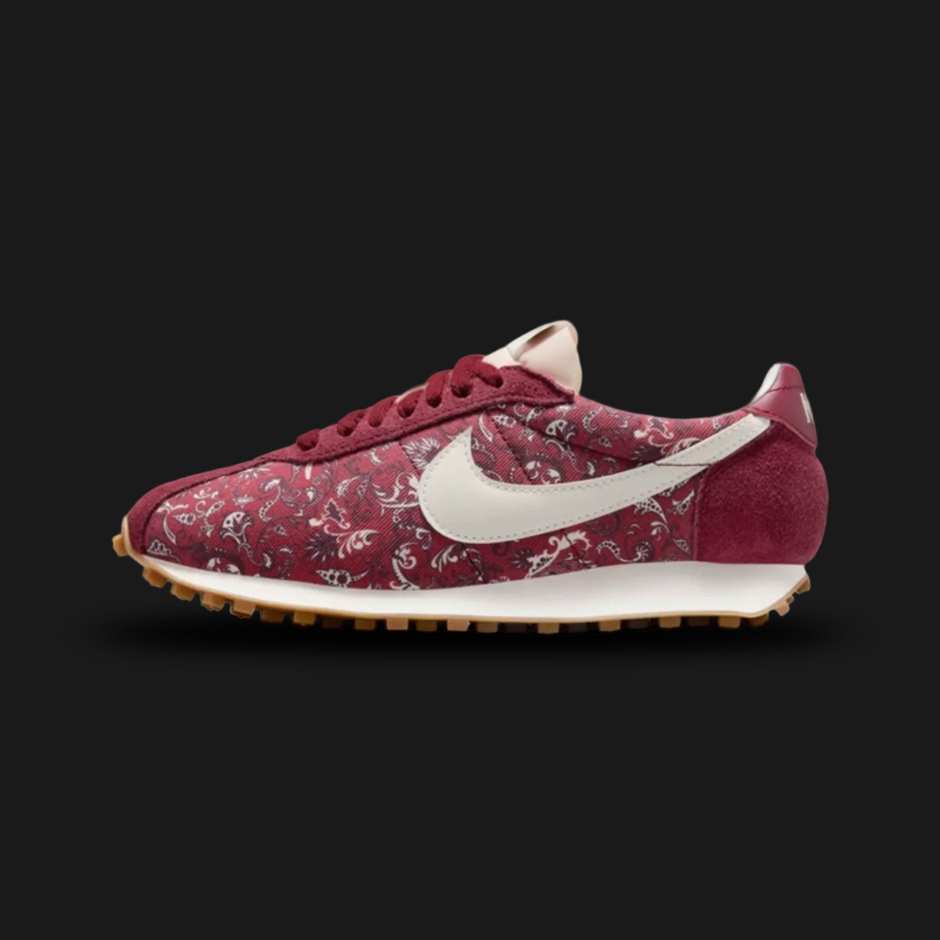 Nike LD-1000 vintage runners in Team Red, Mosswood Brown, and Sail (IH4479-677). Features a breathable Team Red mesh upper with earthy Mosswood Brown suede overlays and a signature flared heel. Finished with a vintage Sail midsole and waffle outsole. Luxuntique offers 100% authentic Nike footwear in Sri Lanka.
