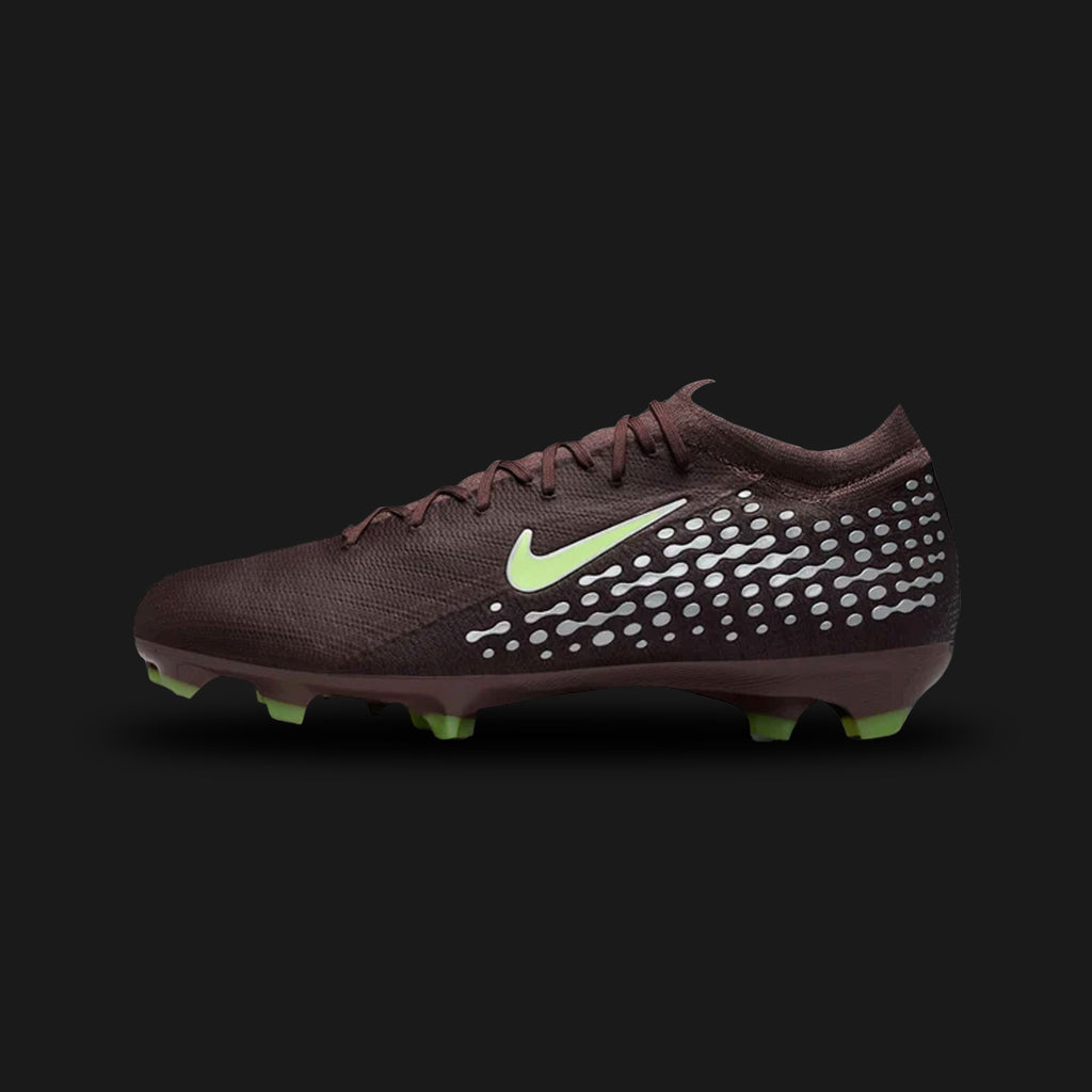 Nike Mercurial Vapor 16 Pro Kylian Mbappé FG football boots in Plum Eclipse and Metallic Silver (FQ8689-200). Features a lightweight, full Flyknit upper with a tacky skin finish in deep Plum Eclipse for precise ball control. Includes an improved Air Zoom unit, a Metallic Silver Swoosh, and a wave-like traction soleplate with chevron studs for explosive speed. Luxuntique offers 100% authentic Nike in Sri Lanka.