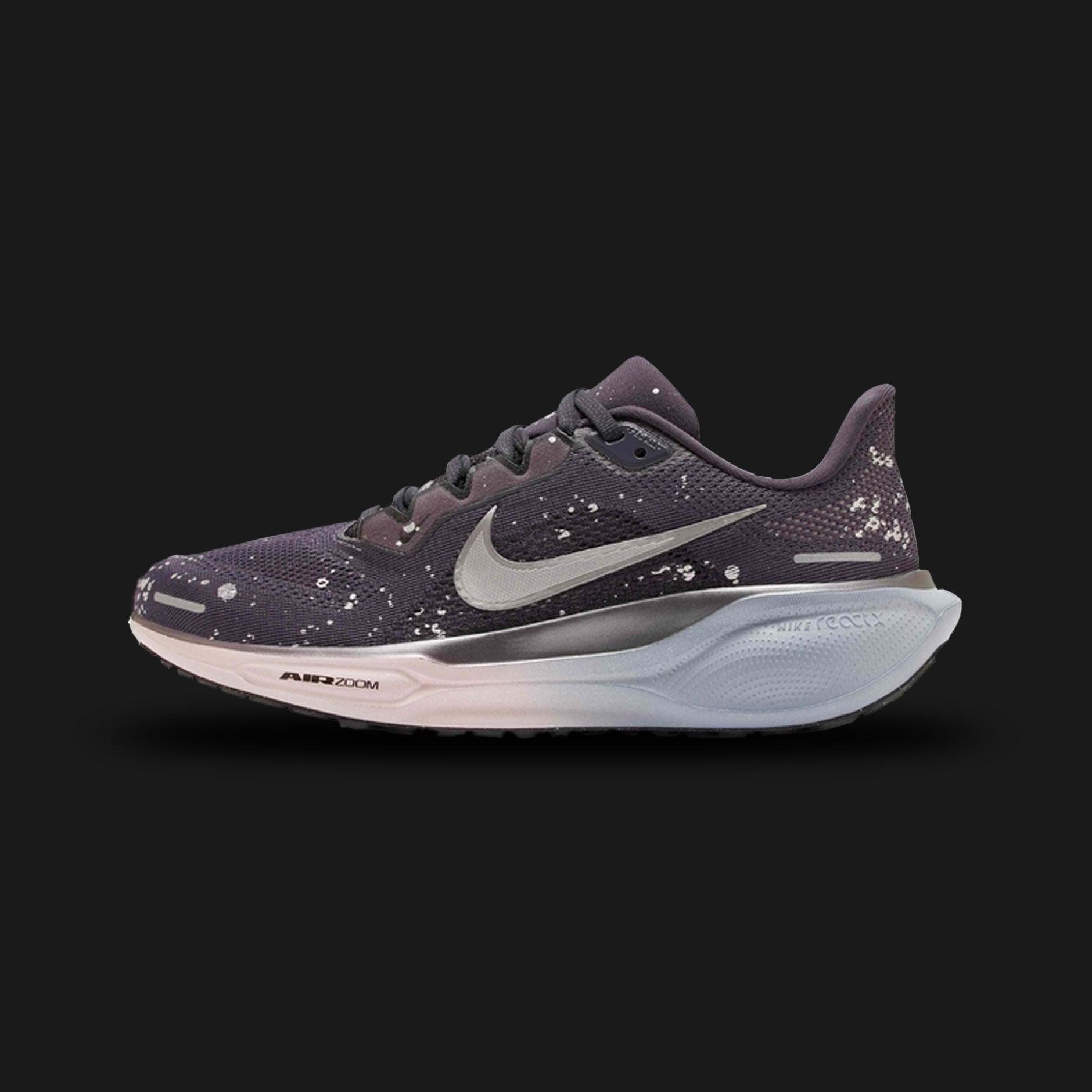Nike Pegasus 41 SE running shoes in Cave Purple, Black, and Metallic Dark Grey (HV1726-500). Features a responsive dual Air Zoom unit and ReactX foam midsole for energy return with a durable, breathable engineered mesh upper. Luxuntique guarantees 100% authentic "Nike" performance footwear in Sri Lanka.