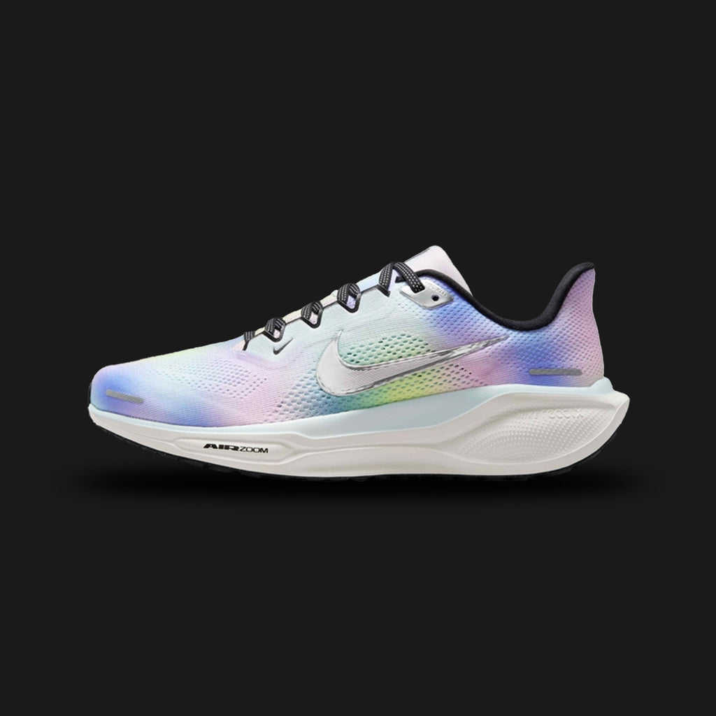 Nike Pegasus 41 SE shoes in Glacier Blue, Black, Phantom, and Metallic Silver (HJ7816-400). Features an engineered mesh upper, dual Air Zoom units, responsive ReactX foam cushioning midsole, and rubber outsole. Luxuntique guarantees 100% authentic footwear in Sri Lanka.