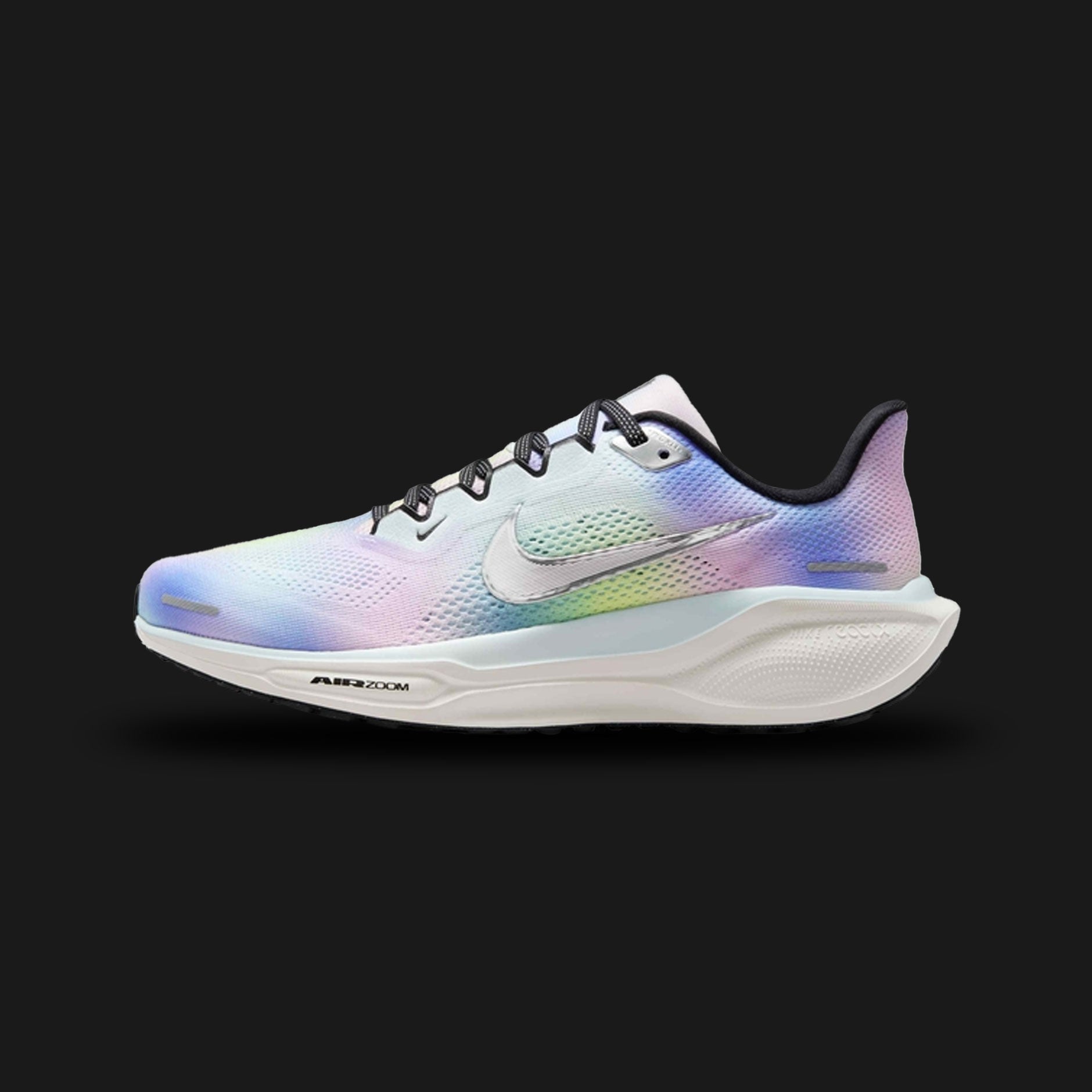 Nike Pegasus 41 SE shoes in Glacier Blue, Black, Phantom, and Metallic Silver (HJ7816-400). Features an engineered mesh upper, dual Air Zoom units, responsive ReactX foam cushioning midsole, and rubber outsole. Luxuntique guarantees 100% authentic footwear in Sri Lanka.