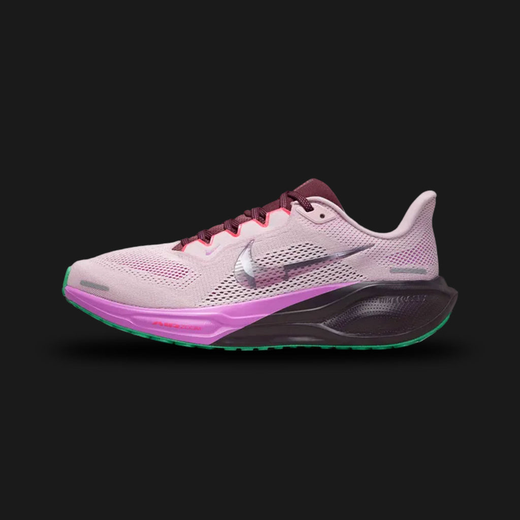 Nike Pegasus 41 women's road running shoes in Plum Chalk, Burgundy Crush, and Fuchsia Dream (Design Code: NKIB4199-500). Featuring the new ReactX foam for 13% more energy return, dual Zoom Air units for a springy ride, and a breathable engineered mesh upper. Luxuntique offers 100% authentic Nike Pegasus 41 at the lowest price in Sri Lanka.