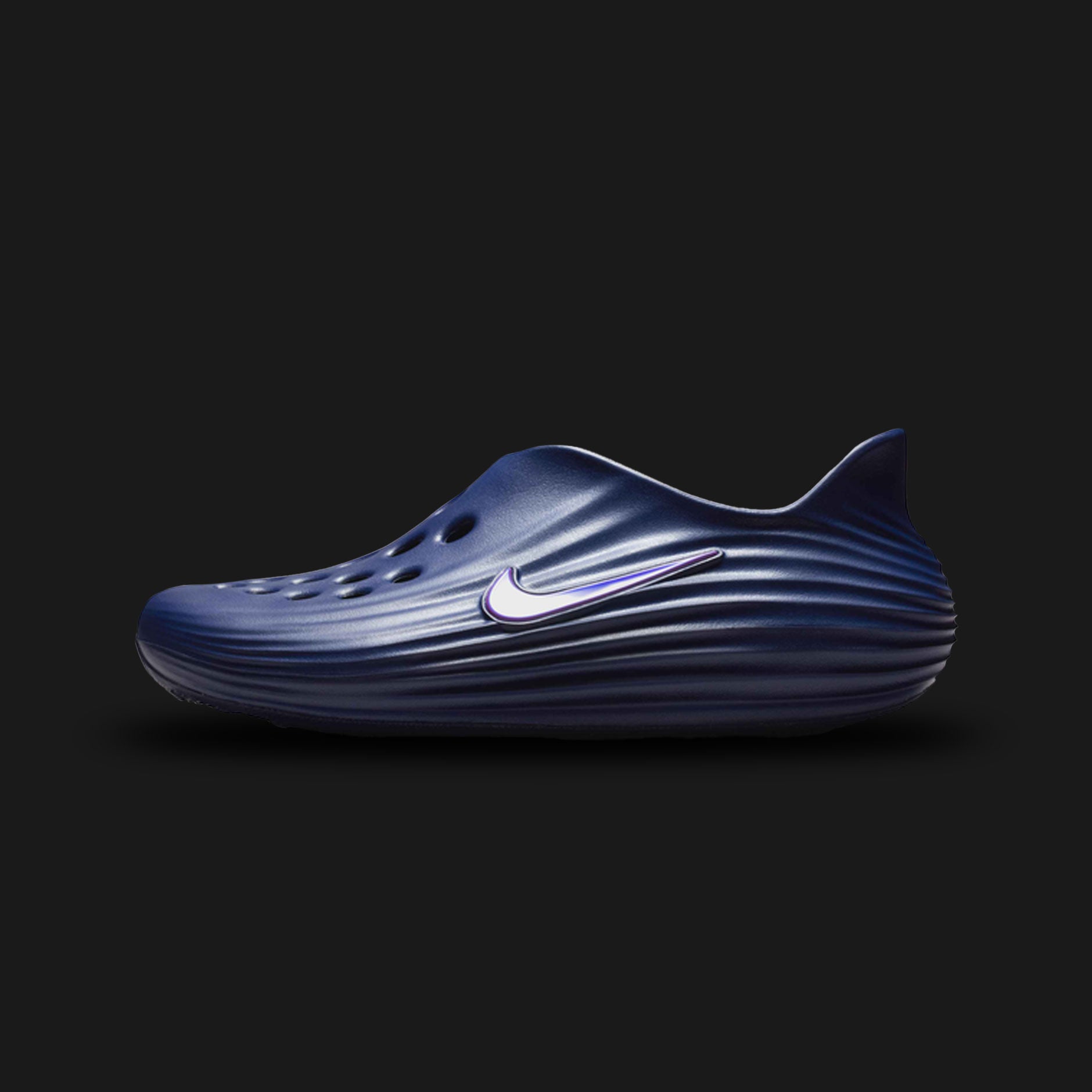 Nike ReactX Rejuven8 shoes in Blue Void and Indigo Burst (HV5060-403). Features a highly breathable Blue Void seamless inner bootie encased in a signature geometric TPU lattice cage for structural support. Includes a plush, high-energy return ReactX foam midsole in Indigo Burst and a durable rubber outsole. Luxuntique offers 100% authentic Nike in Sri Lanka.