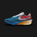 Nike Vaporfly 4 marathon racing shoe in Multi-Colour, Mountain Blue, and Fire Red (Design Code: NKIH3586-999). Features the original full-length carbon fiber Flyplate and ultra-lightweight ZoomX foam for 4% improved running economy. Luxuntique offers 100% authentic Nike Vaporfly racing shoes at the lowest price in Sri Lanka.