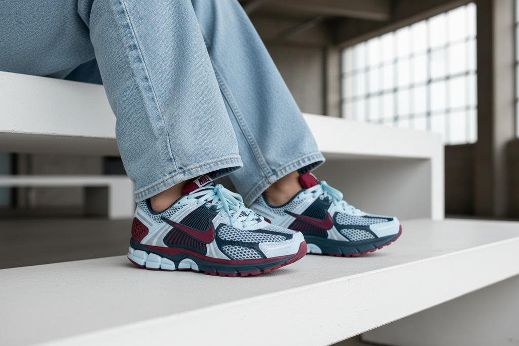 Nike Vomero 5 Blue Burgundy Lifestyle Shot