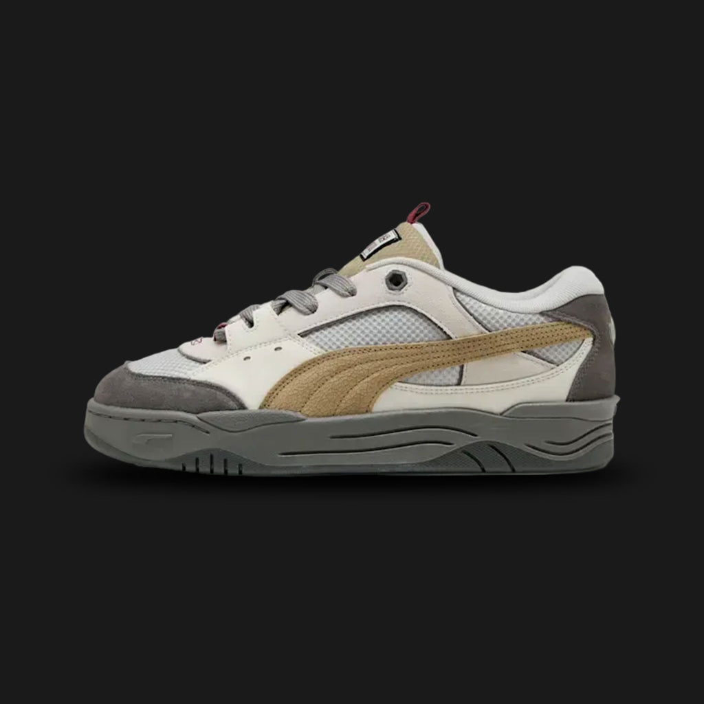 PUMA-180 Sk8er Sneaker with white, brown, and gray color scheme (Design code: 397725-01). Luxuntique offers authentic chunky PUMA 180 sneakers at the lowest prices in Sri Lanka.