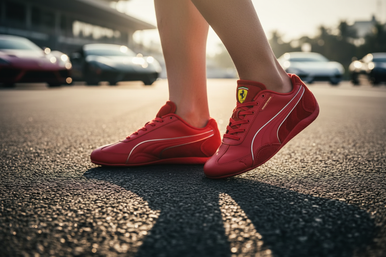 Puma Ferrari Speedcat Lifestyle Shot - Port City Colombo with Puma Branding