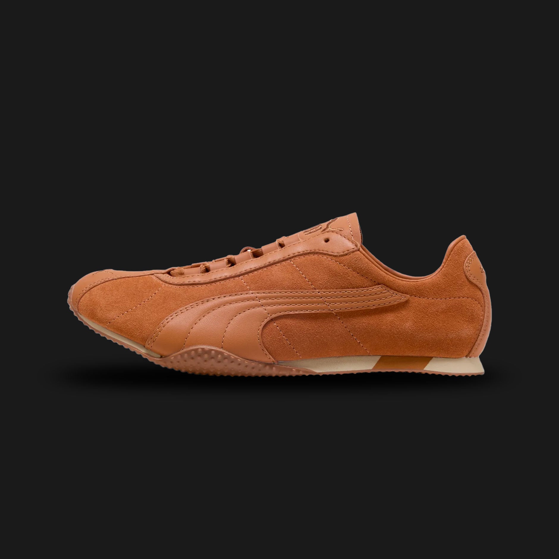 PUMA H-Street Premium Unisex sneakers in Brandy brown, Toasted Almond, and Gum (403777_01). Features a high-quality leather and suede upper in rich brandy tones with a lightweight, ultra-thin racing-inspired midsole. Signature textured gum rubber outsole for grip. A premium 2003 archival revival. Luxuntique offers 100% authentic PUMA in Sri Lanka.