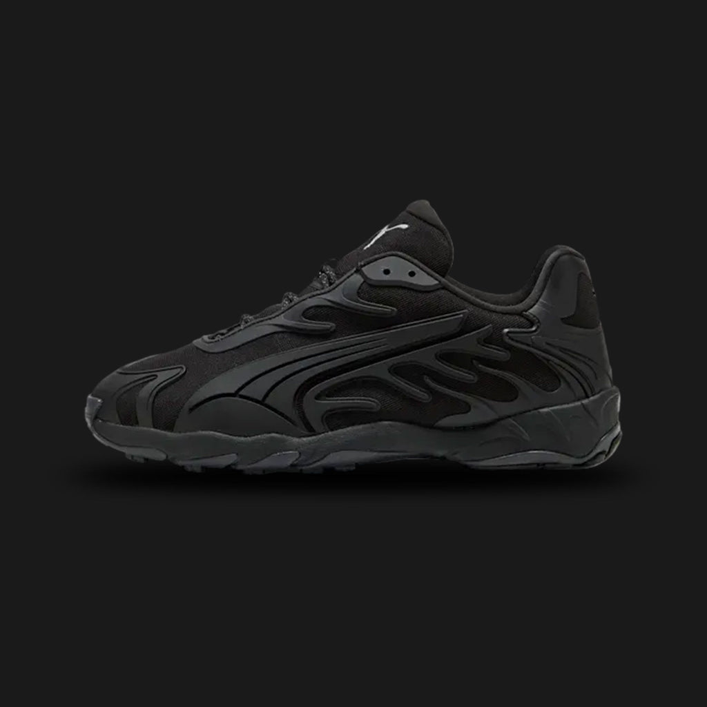 PUMA Inhale Tech Street X unisex sneakers in Puma Black and Puma Silver (Design Code: 402869-01). Featuring a breathable mesh upper with signature "flame" synthetic overlays in metallic silver. Includes a cushioned midsole for Y2K-era comfort and a durable rubber outsole for traction. Luxuntique offers 100% authentic PUMA lifestyle sneakers at the lowest price in Sri Lanka.