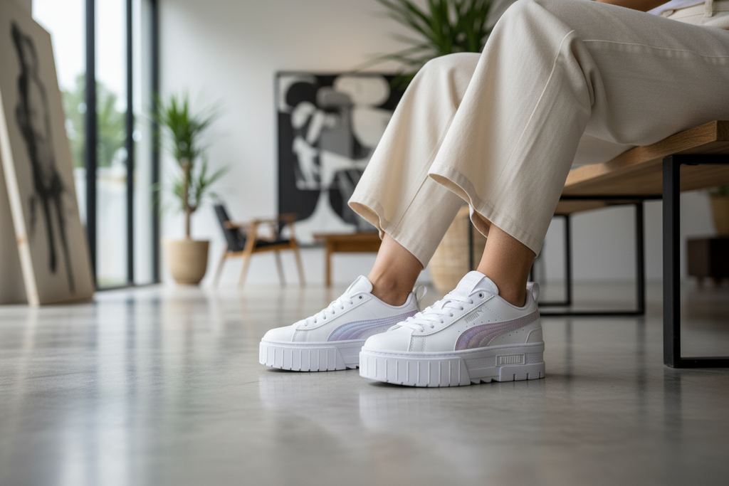 PUMA Mayze Purple Glimmer Lifestyle Natural Pose Updated