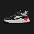 Puma Scuderia Ferrari HP RS-X unisex sneakers in Puma Black and Flat Dark Gray (308622_01). Features a bulky, retro-futuristic RS (Running System) silhouette infused with Scuderia Ferrari HP motorsport DNA. Crafted with a premium mesh, suede, and synthetic upper, highlighting the iconic Ferrari shield, metallic structural overlays, and a chunky cushioned midsole for everyday lifestyle comfort. Luxuntique guarantees 100% authentic Puma footwear in Sri Lanka.
