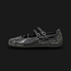 PUMA Speedcat Ballet Snake Print Sneakers for women in Cool Dark Gray and PUMA Black (405326_02). Features a premium dark gray leather upper with textured snakeskin-print Formstrip and a dainty ballet-flat silhouette. Signature low-profile tire-tread rubber outsole in black. Luxuntique offers 100% authentic PUMA in Sri Lanka.