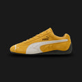 PUMA Speedcat OG Unisex sneakers in Archive Gold and PUMA White (398846_06). Features a vibrant yellow premium suede upper with a crisp white stitched leather Formstrip and metallic gold foil PUMA branding. Iconic low-profile tire-tread rubber outsole and rounded driver's heel. Luxuntique offers 100% authentic PUMA in Sri Lanka.