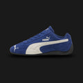 PUMA Speedcat OG Unisex sneakers in Blue Jewel and PUMA Black (398846_87). Features a premium electric blue suede upper with a black stitched leather Formstrip and metallic gold foil PUMA branding. Iconic low-profile tire-tread rubber outsole and rounded driver's heel. Luxuntique offers 100% authentic PUMA in Sri Lanka.
