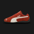PUMA Speedcat OG Unisex sneakers in Bordeaux Red and PUMA Black (398846_86). Features a premium soft suede upper in deep wine red with a black stitched Formstrip and metallic gold PUMA branding. Signature low-profile tire-tread rubber outsole and rounded driver's heel. Luxuntique offers 100% authentic PUMA in Sri Lanka.