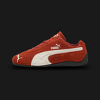 PUMA Speedcat OG Unisex sneakers in Bordeaux Red and PUMA Black (398846_86). Features a premium soft suede upper in deep wine red with a black stitched Formstrip and metallic gold PUMA branding. Signature low-profile tire-tread rubber outsole and rounded driver's heel. Luxuntique offers 100% authentic PUMA in Sri Lanka.