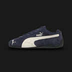 PUMA Speedcat OG Unisex sneakers in New Navy blue and Warm White (398846_38). Features a premium deep navy suede upper with a stitched warm white Formstrip and metallic gold foil PUMA branding. Iconic low-profile tire-tread rubber outsole and rounded driver's heel. Luxuntique offers 100% authentic PUMA in Sri Lanka.