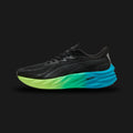 Puma Velocity NITRO™ 4 men's running shoes in Puma Black and Speed Blue (311140_05). Features an advanced breathable engineered mesh upper with dynamic Speed Blue accents. Equipped with a full-length NITRO™ foam midsole for lightweight, explosive cushioning, a decoupled heel for stability, and a durable PUMAGRIP rubber outsole for maximum multi-surface traction. Luxuntique guarantees 100% authentic Puma performance footwear in Sri Lanka.
