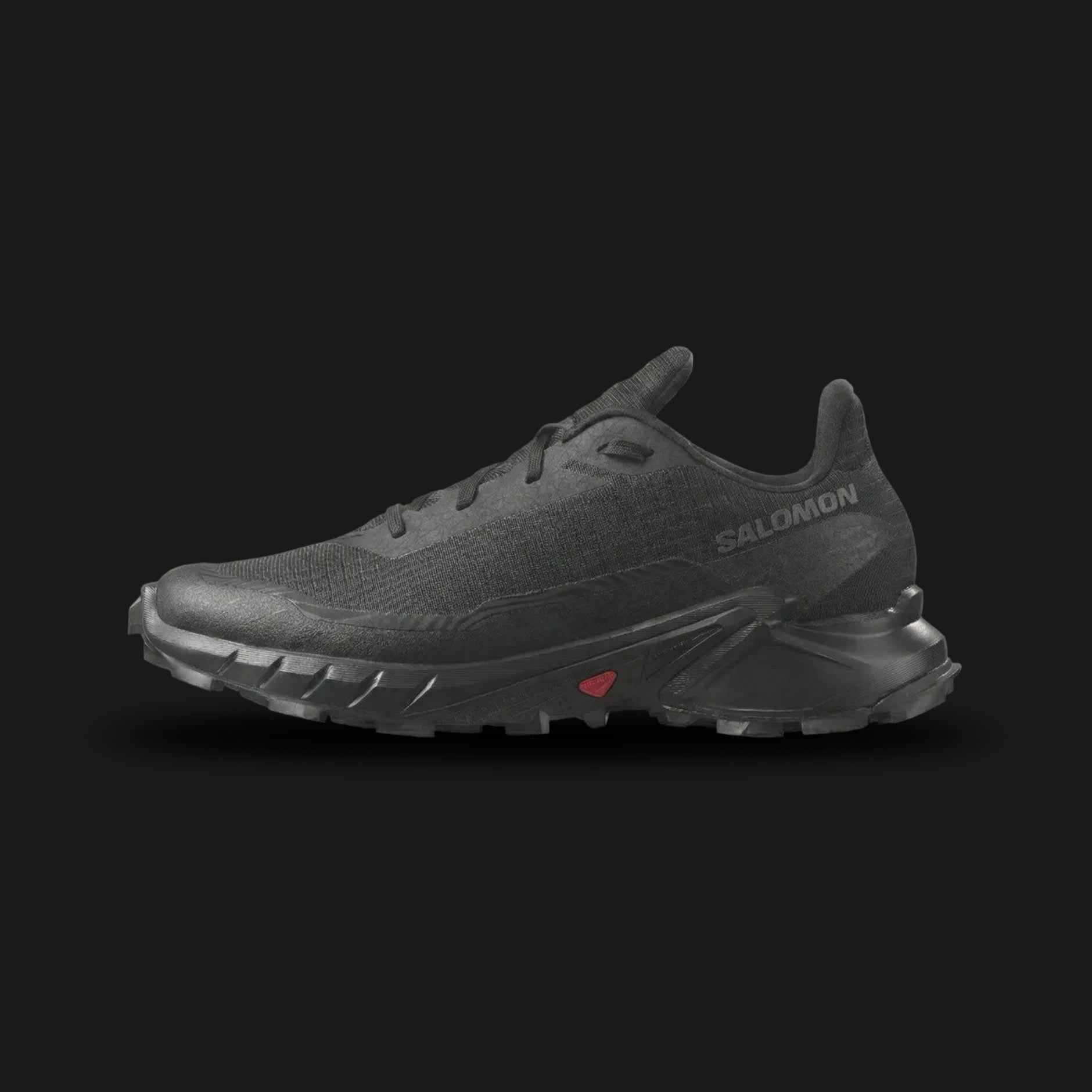 Salomon Alphacross 5 men's trail running shoes in Triple Black (Design Code: L47313100). Featuring a high-grip Mud Contagrip outsole with aggressive lug geometry, a soft Fuze Foam midsole for eco-friendly cushioning, and a breathable, durable ripstop upper. Luxuntique offers 100% authentic Salomon outdoor sneakers at the lowest price in Sri Lanka.