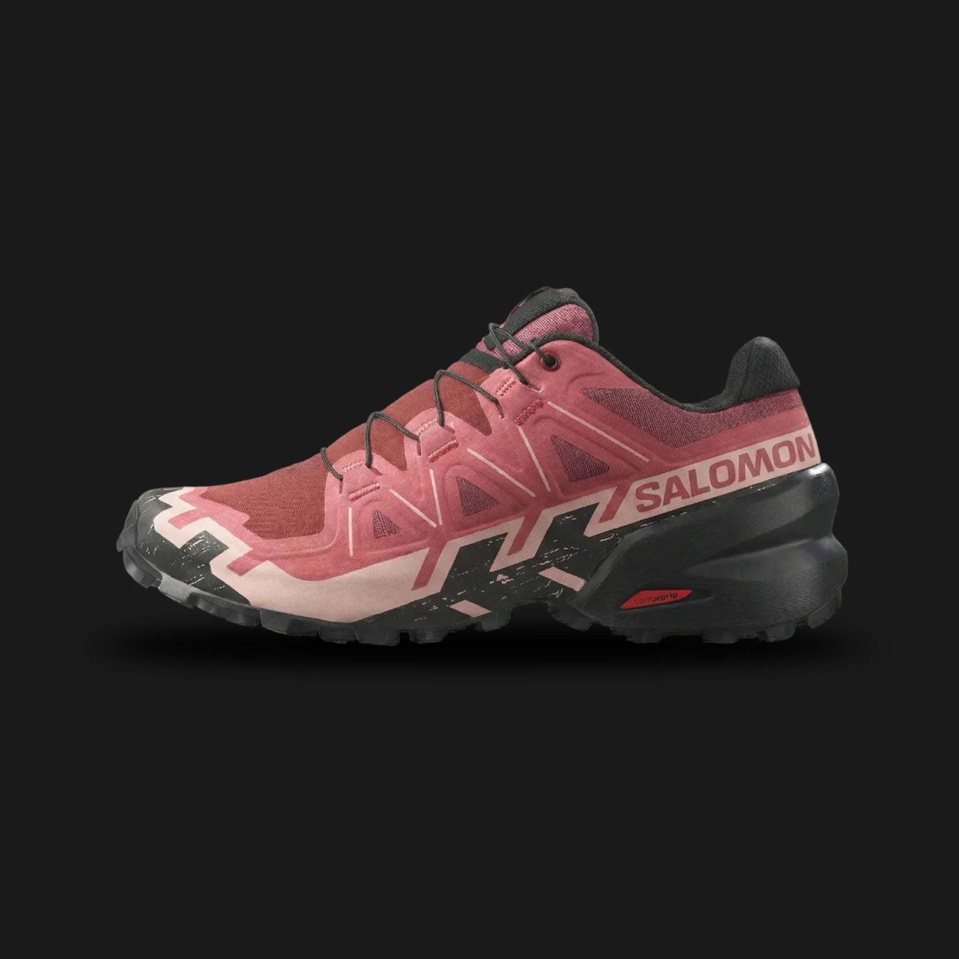 Salomon Speedcross 6 women's trail running shoes in English Rose, Cow Hide, and Black (Design Code: L47301100). Featuring a Mud Contagrip outsole with aggressive chevron lugs for maximum grip, a Sensifit upper for a secure foothold, and a Quicklace system. Luxuntique offers 100% authentic Salomon women's trail shoes at the lowest price in Sri Lanka.