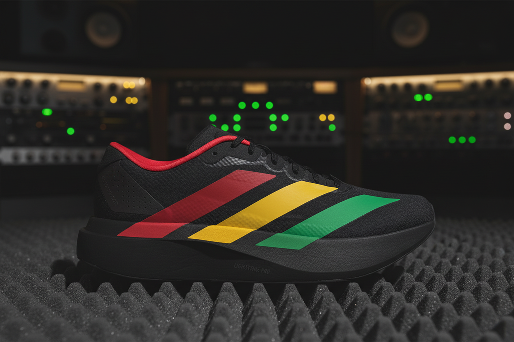 Shoe on acoustic foam in recording studio